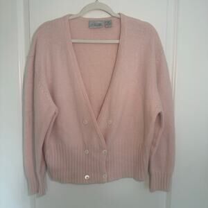 Nordstrom Vintage Pink Wool Angora Double Breasted V Neck Pullover Sweater XL